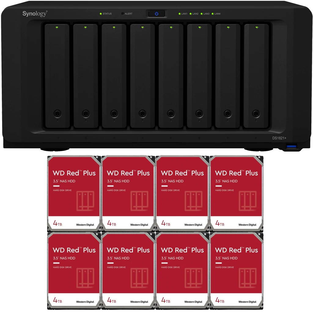 Synology DS1821+ DiskStation with 8GB RAM and 32TB (8 x 4TB) of Western Digital RED Plus NAS Drives Fully Assembled and Tested By CustomTechSales