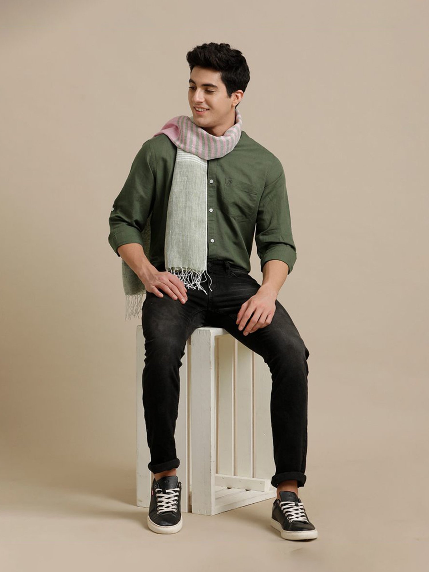 Linen Club Pink Striped Pure Linen Stole