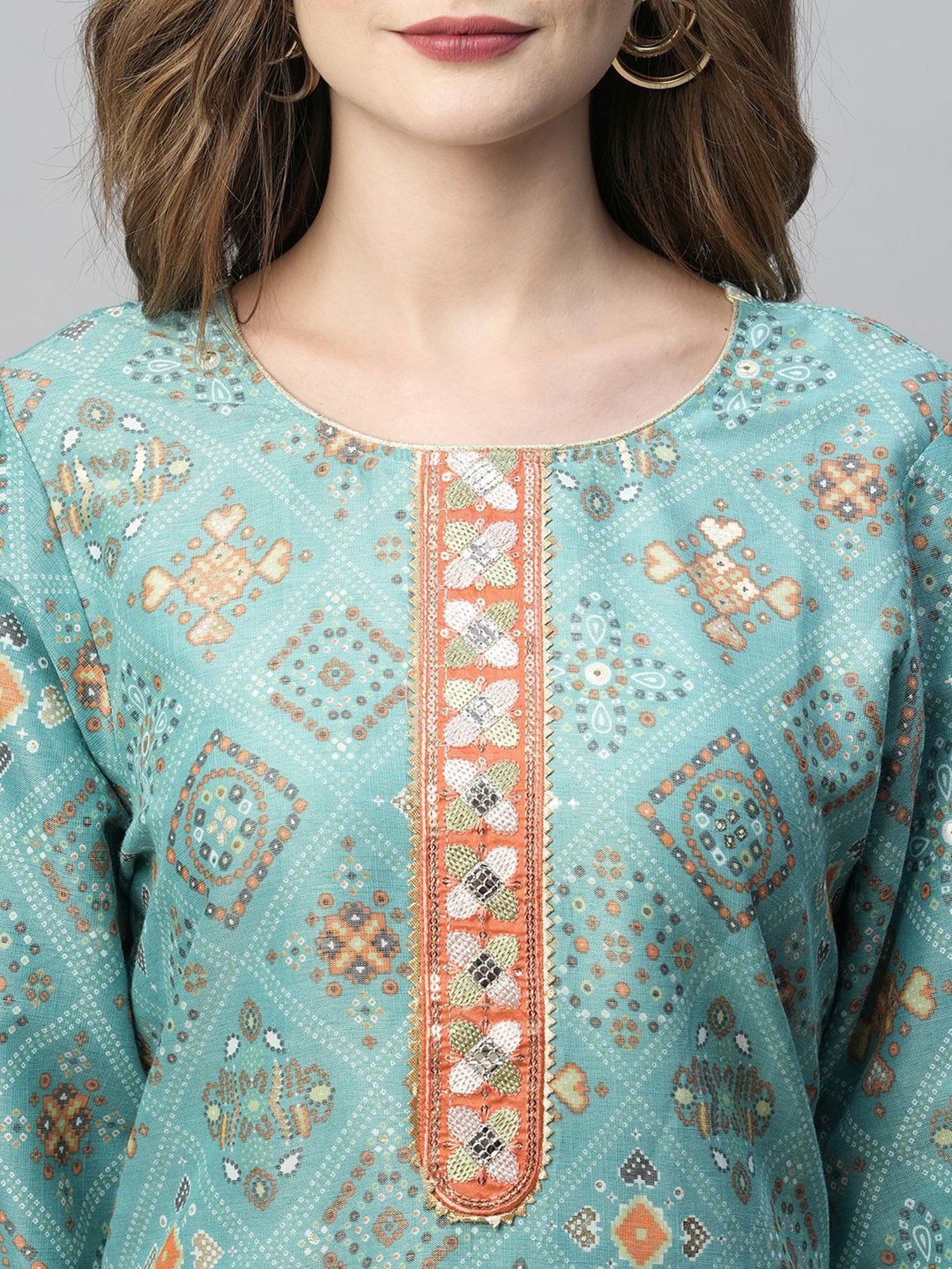KIANA Blue Printed Straight Kurta