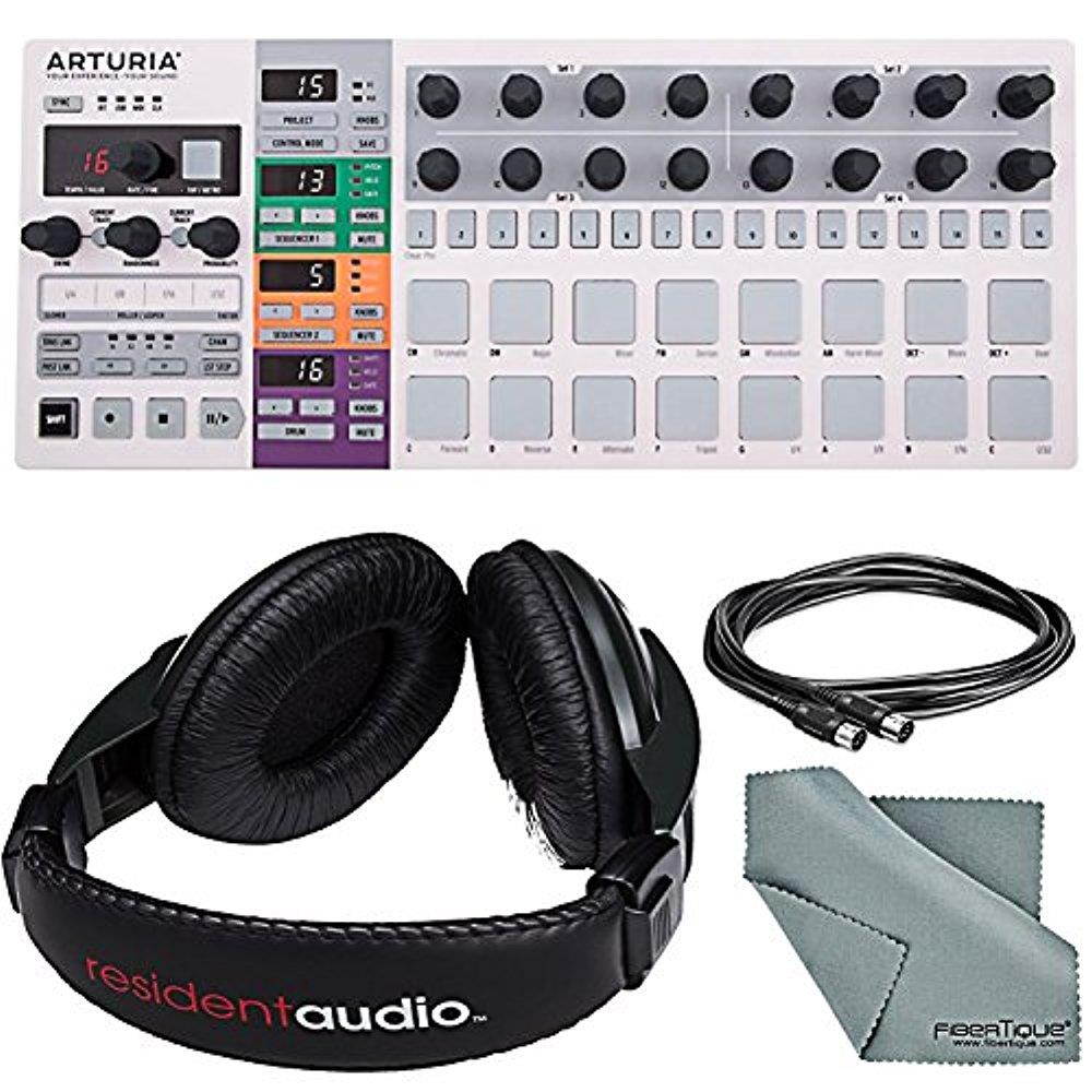Arturia BeatStep Pro MIDI/Analog Controller & Sequencer and Basic Bundle w/ Resident Audio R100 Pro Stereo Headphones + MIDI Cable + Fibertique Cloth