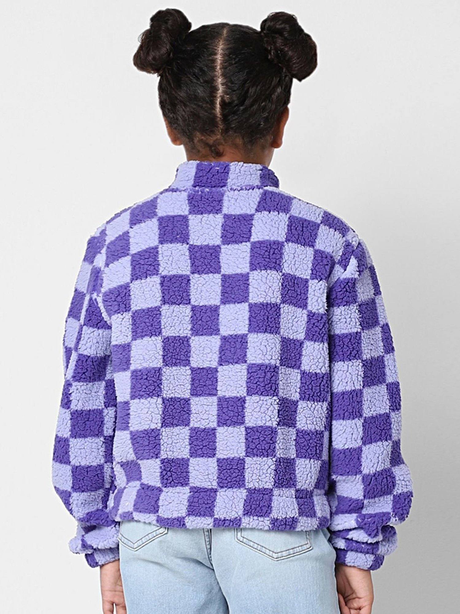KIDS ONLY Kids Purple Chequered Full Sleeves Sweatshirt