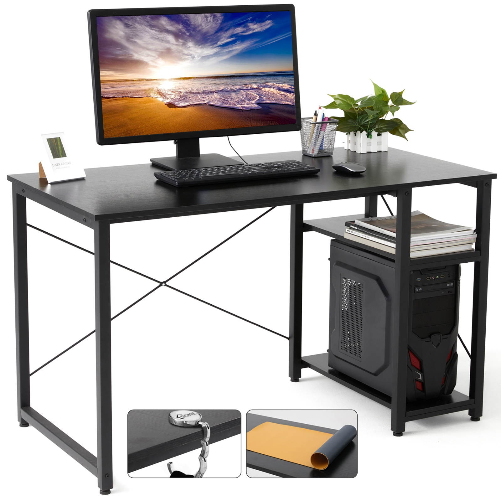 Gome Home Office Computer Desk with Shelves - 47 Inch Large Writing Study Desk with Storage Bookshelf, Modern Simple PC Desk for Small Space, Industrial Work Wood Desk Easy Assemble