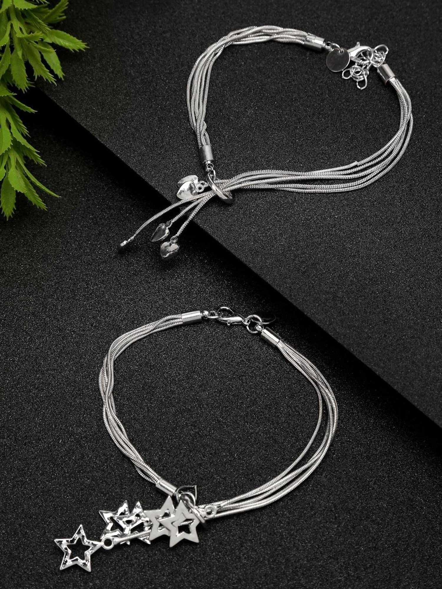 YouBella Women Silver-Toned Silver-Plated Charms Bracelet - Set of 2