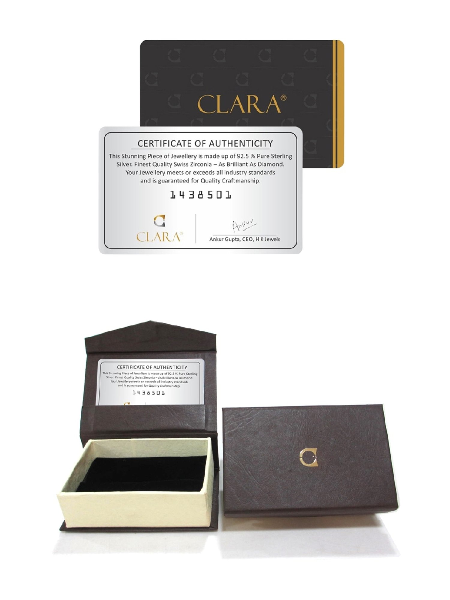 Clara 925 Silver Platinum Plated Swiss Zircon Black Onyx Pendant with Chain