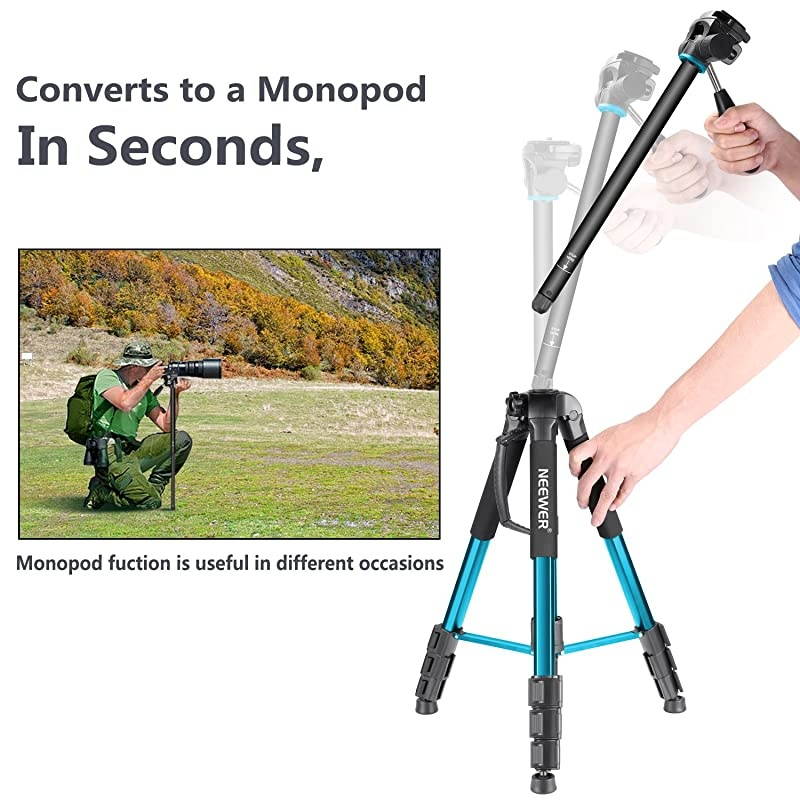 Portable 70 inches177 centimeters Aluminum Alloy Camera Tripod Monopod with 3Way Swivel Pan HeadBag for DSLR CameraDV Video CamcorderLoad up to 88 pounds4 kilograms BlueSAB264