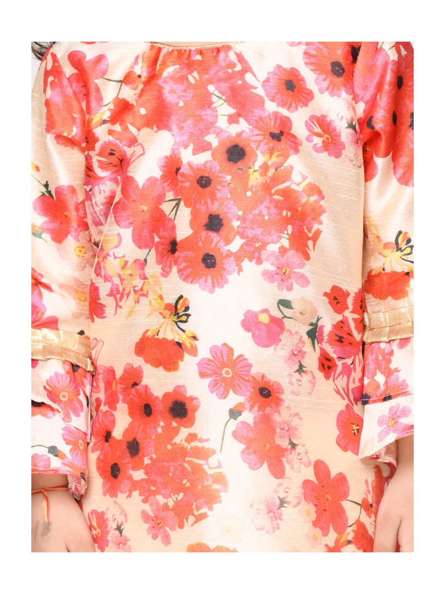 Saka Designs Kids Light Pink & Ivory Floral Print Full Sleeves Kurta with Sharara & Dupatta