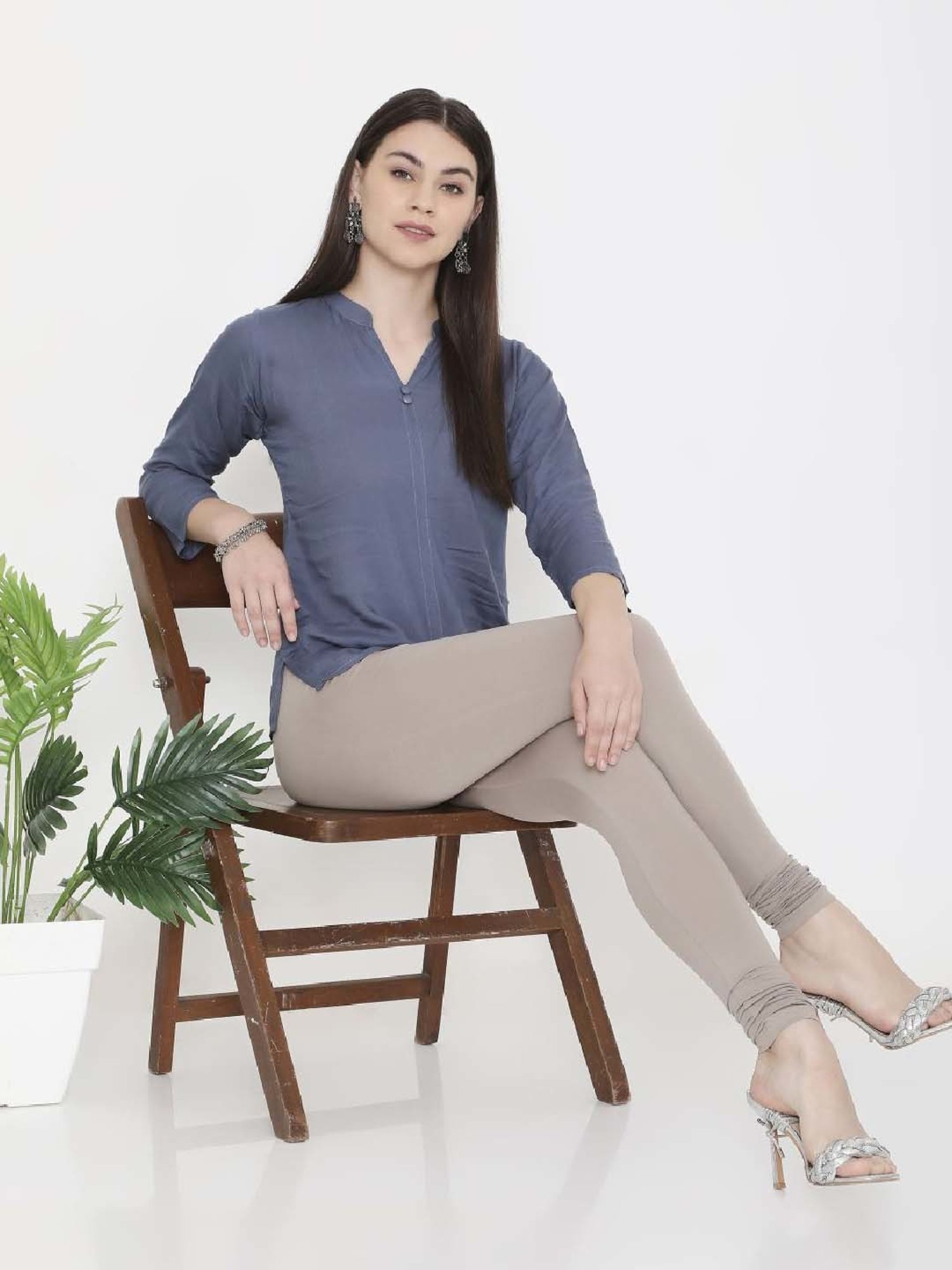 FEELINGS Grey Plain Churidar Leggings