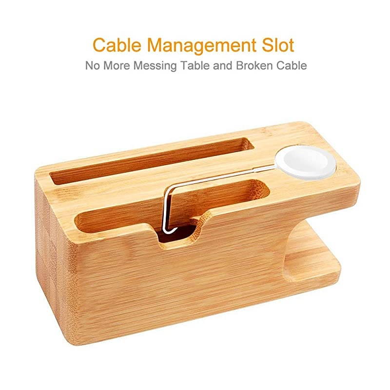 Apple Watch Stand,  Bamboo Wood Charging Stand Bracket Docking Station Cradle Holder W Business Card Slot Phone Stand for iPhone X 8 7 6 Plus 5 5c and Apple Watch 38mm 42mm Series 3 Series 2 Series 1