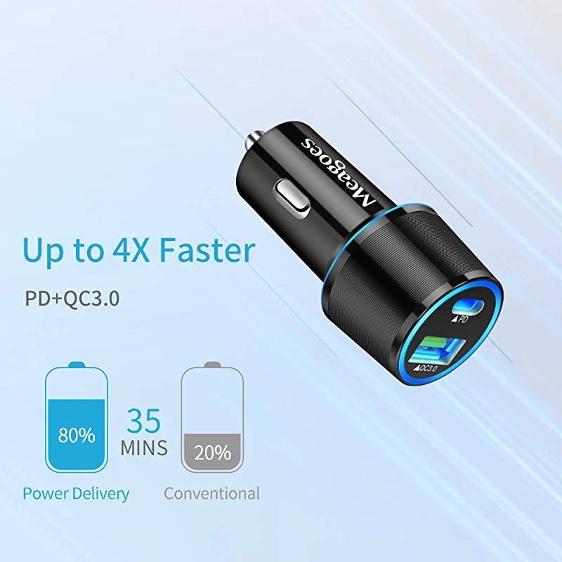 USB C Car Charger, 36W 2-Port Fast Charging Adapter with PD&QC3.0 Compatible for Samsung Galaxy S21/S20 Plus/Ultra/S10/S9/Note 20/10, iPad Pro, Google Pixel, iPhone 11/Pro/Max -3ft Type C Cord