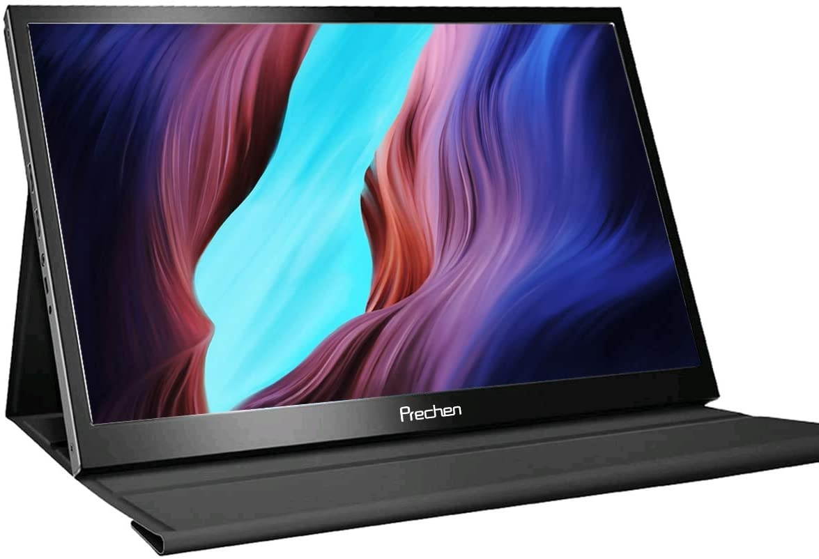Portable Monitor 13.3 inch,Prechen Computer Display1920x1080 USB Gaming Monitor with Dual HDMI Interfaces External Secondary Display for PC Mac Laptop Phone PS3 PS4 Xbox Dual Speakers Leather Case