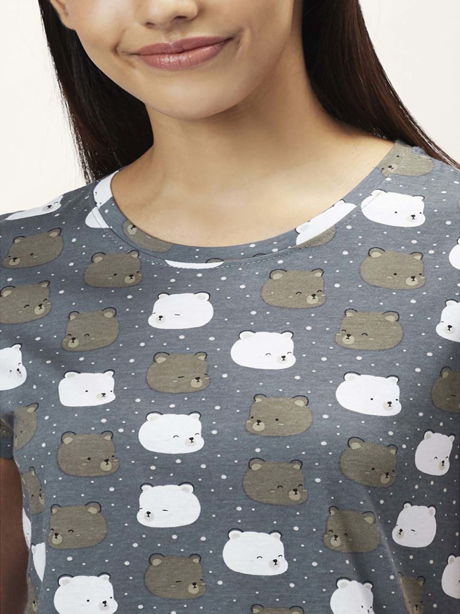 Dreamz by Pantaloons Grey Pink Cotton Graphic Print T-Shirt Shorts Set