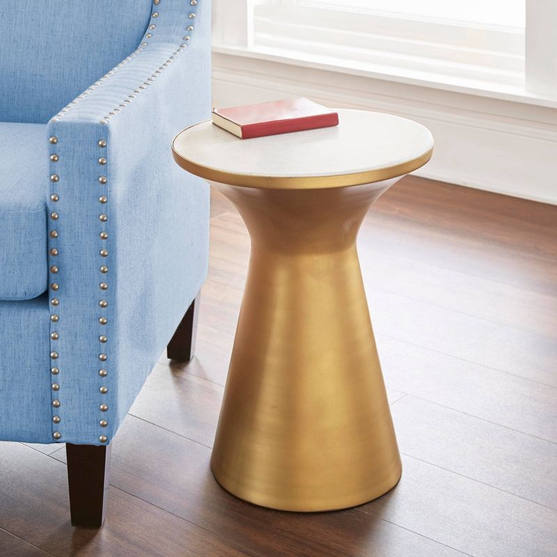 Jaipur Round End Table Brass/Gold and Marble - Steve Silver