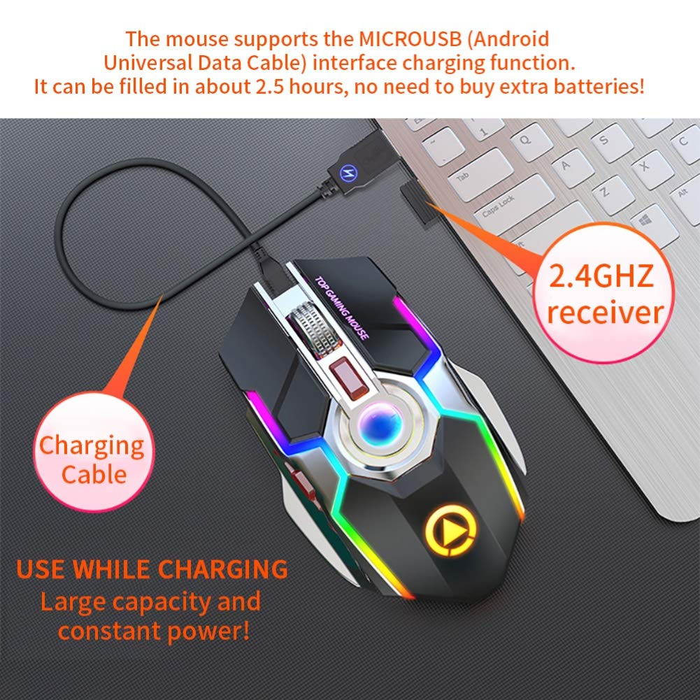 Wired PC Gaming Mice Ergonomic USB Mac Gaming Mice Silent Click Computer Mice, 4 Adjustable DPI, 7 Keys, Breathing LED Light Compatible with PC, Laptop, Computer