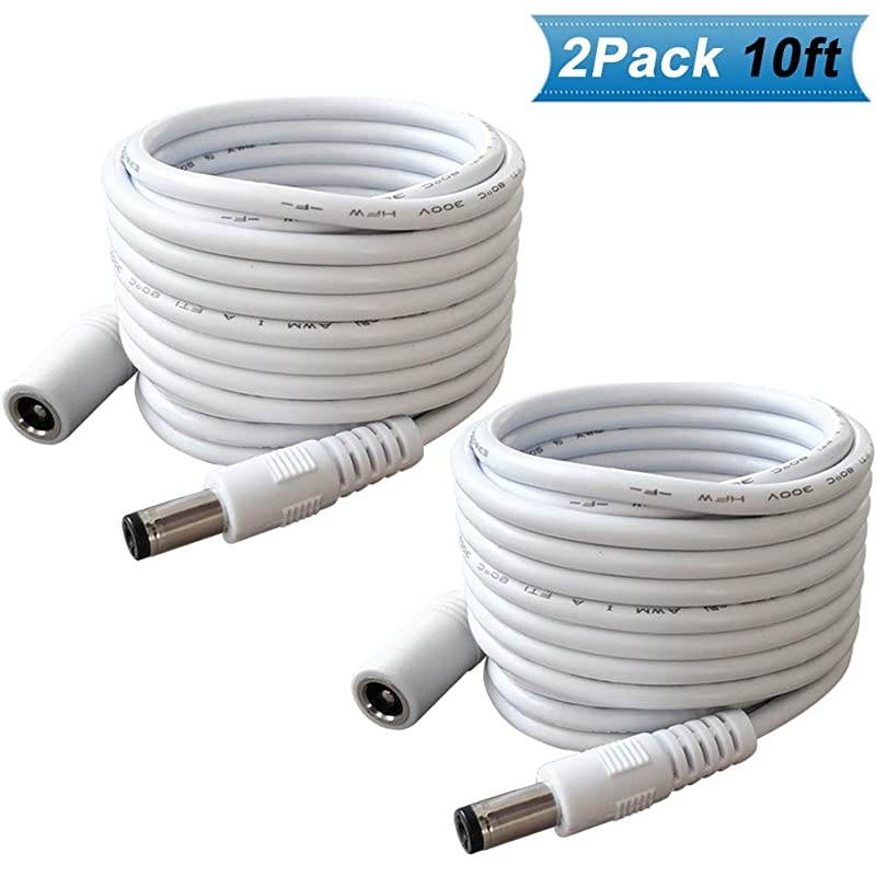 5.5mm x 2.1mm Extension Cord,DC 12v Power Supply Adapter for CCTV Security Camera Surveillance Indoor Wireless IP Camera Dvr Standalone LED Strip,Car,12 Volt Male to Female Plug Cable 10ft