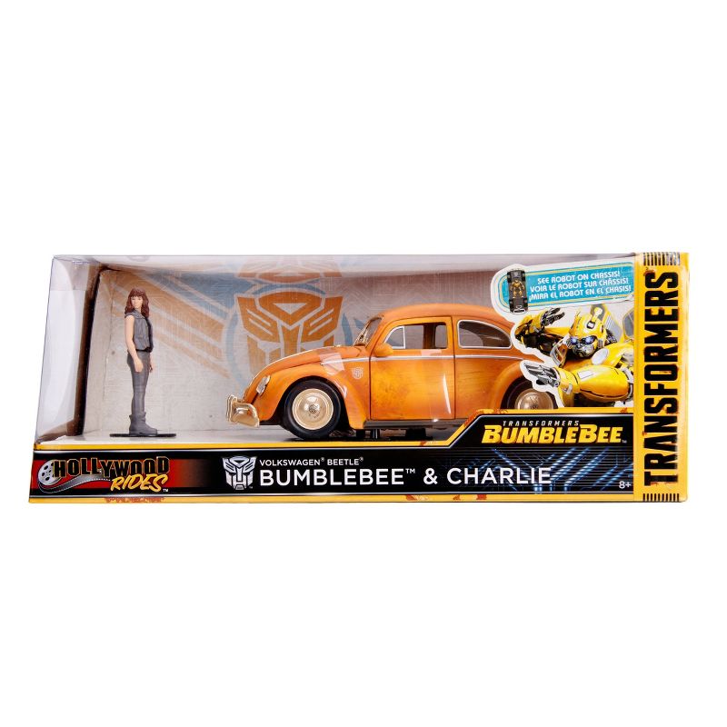 Jada Toys Hollywood Rides Transformers Bumblebee 1971 Volkswagen Beetle Die-Cast Vehicle with Charlie Die-Cast Figure 1:24 Scale Glossy Yellow