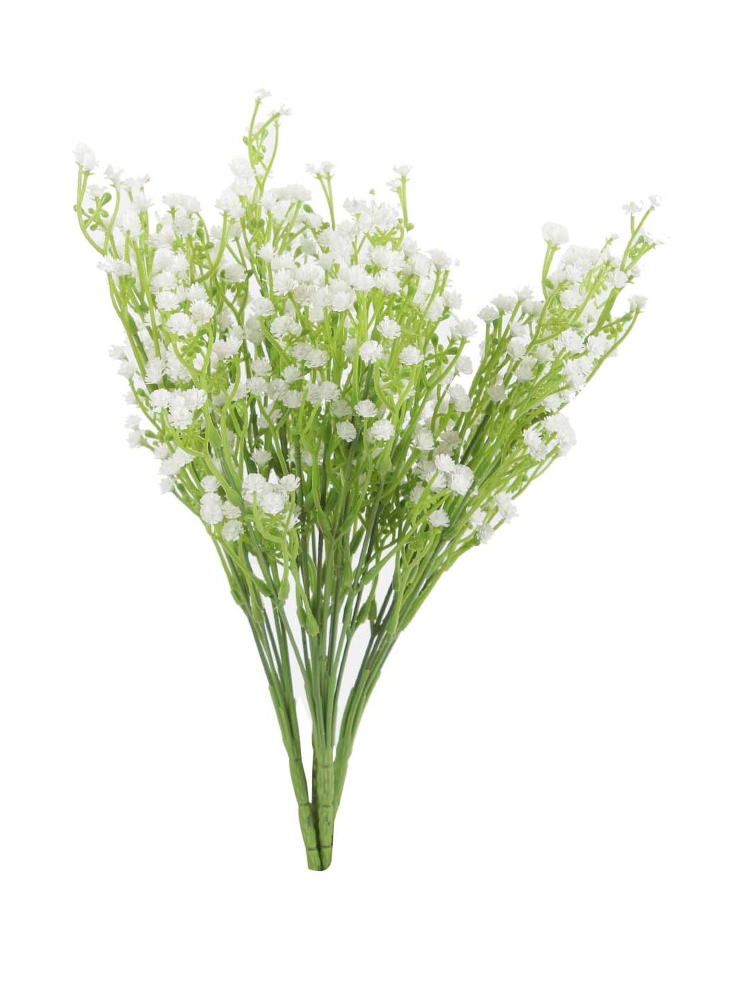 Aapno Rajasthan White & Green Plastic Bunch of Real Alike Gypsophila Flowers - Set of 4