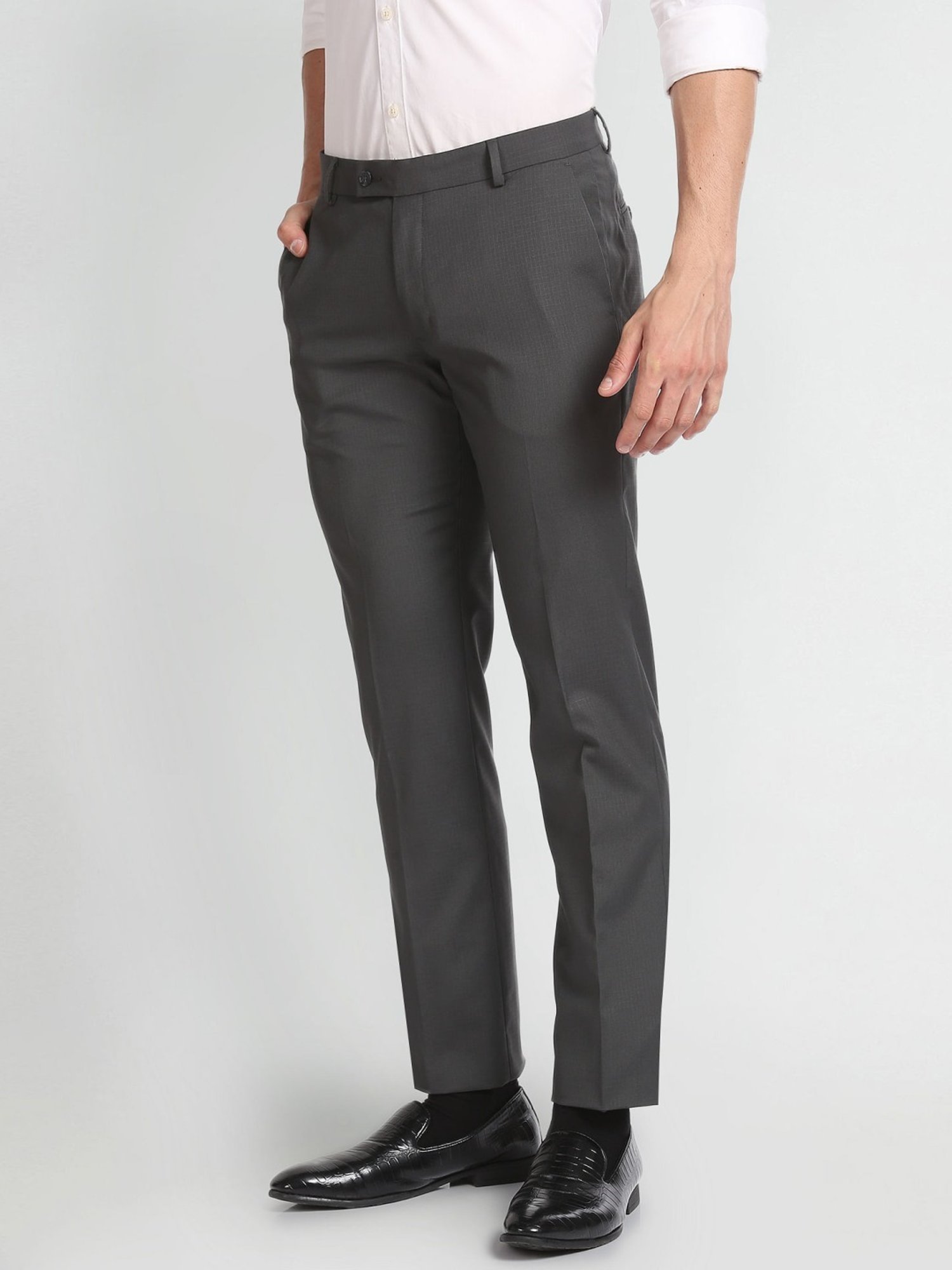 Arrow Grey Regular Fit Checks Trousers