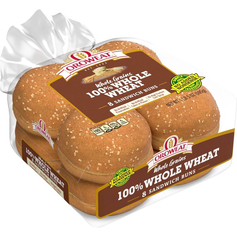 Oroweat 100% Whole Wheat Hamburger Buns - 12oz/8ct