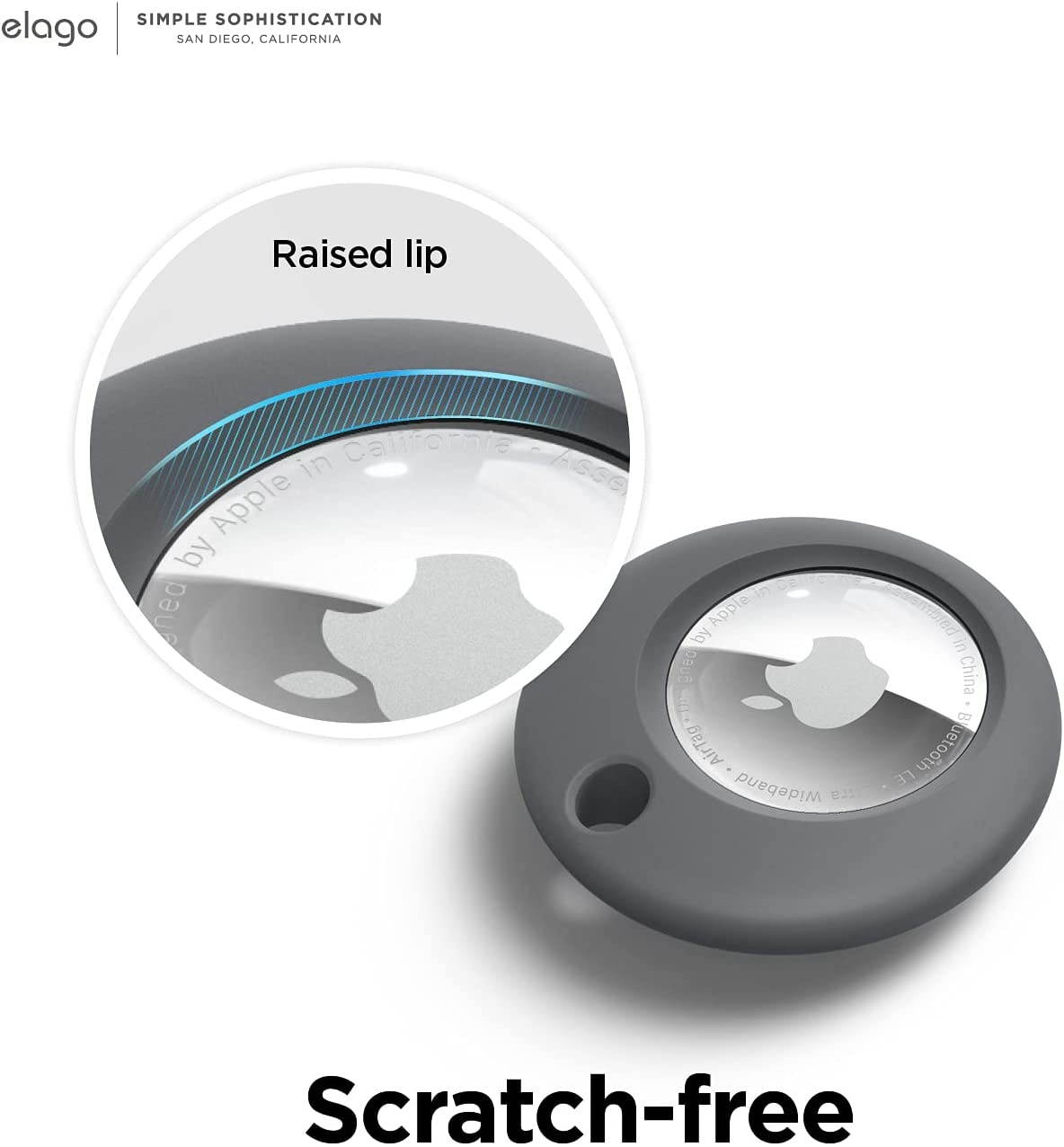 elago Basic Case Compatible with AirTag Keychain - Full Protection, Keychain Included, Slim and Simple Design, Premium Food Grade Silicone, Scratch-Free, Safe for Kids and Pets [Dark Gray]