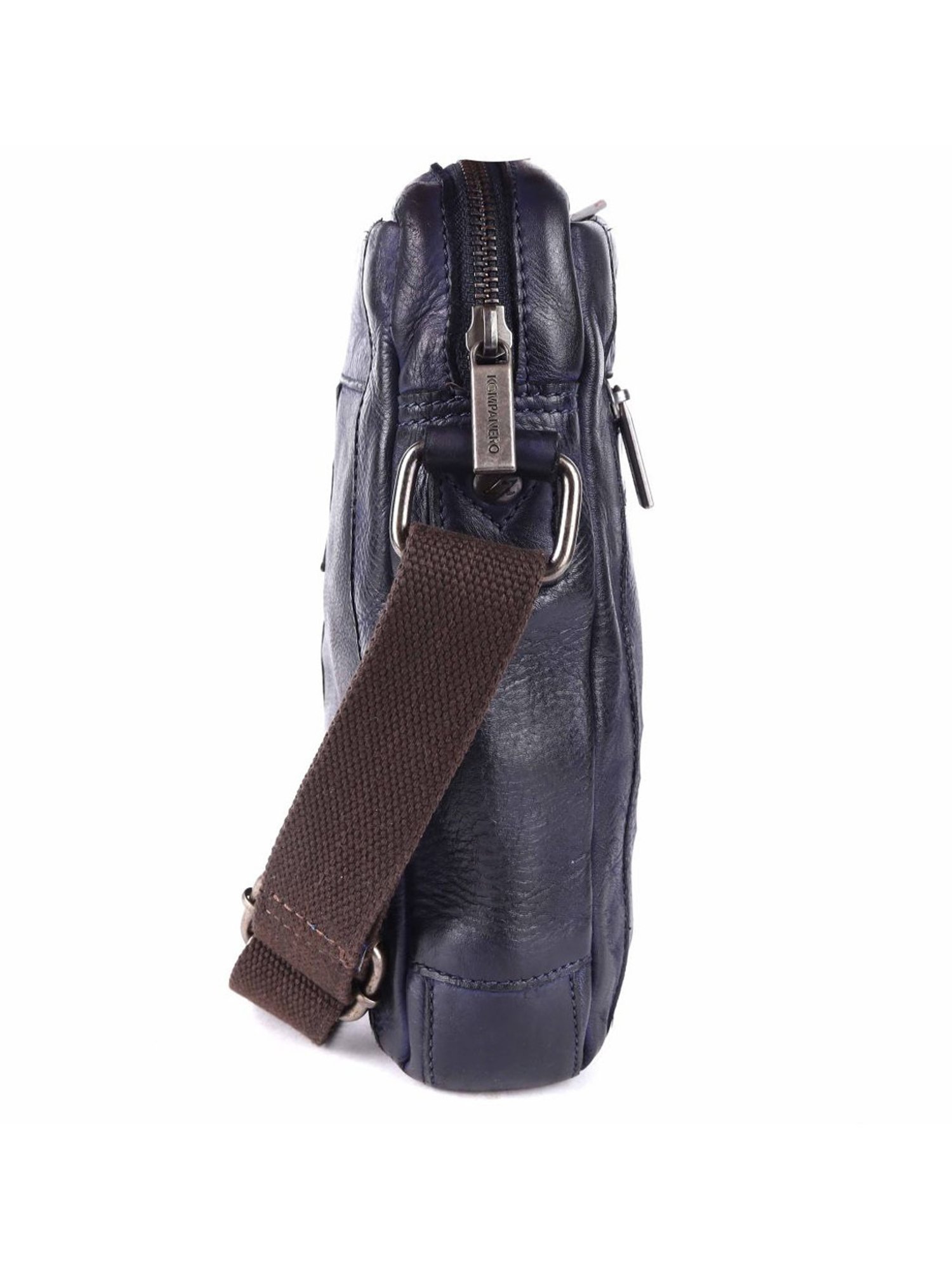 KOMPANERO Aaron Blue Leather Solid Cross Body Bag