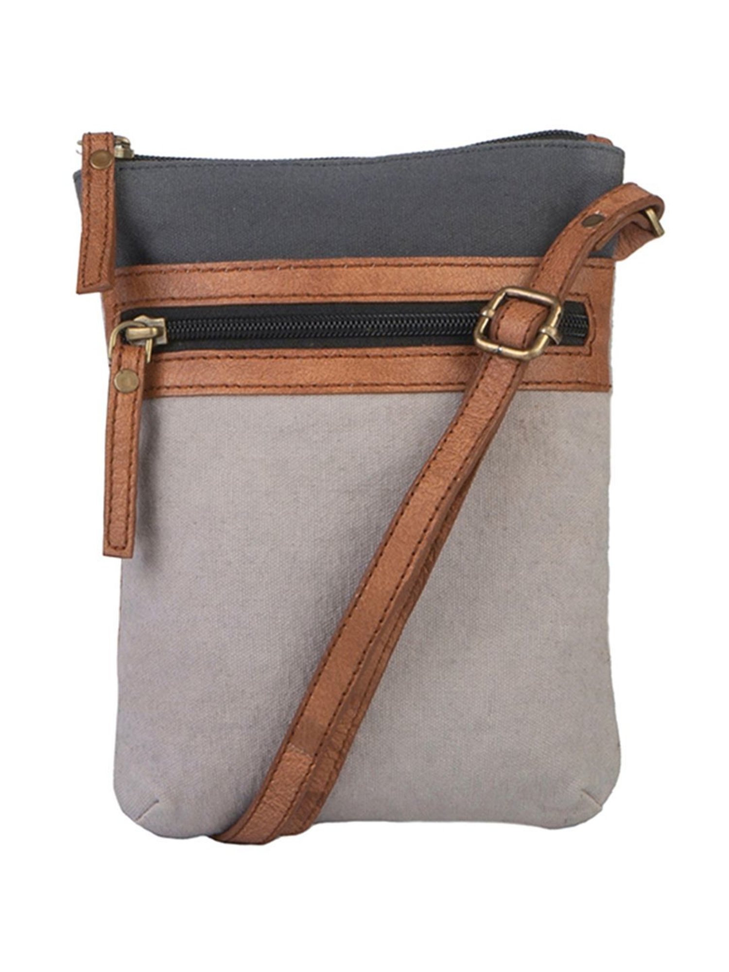 Mona B Grey Solid Small Sling Handbag