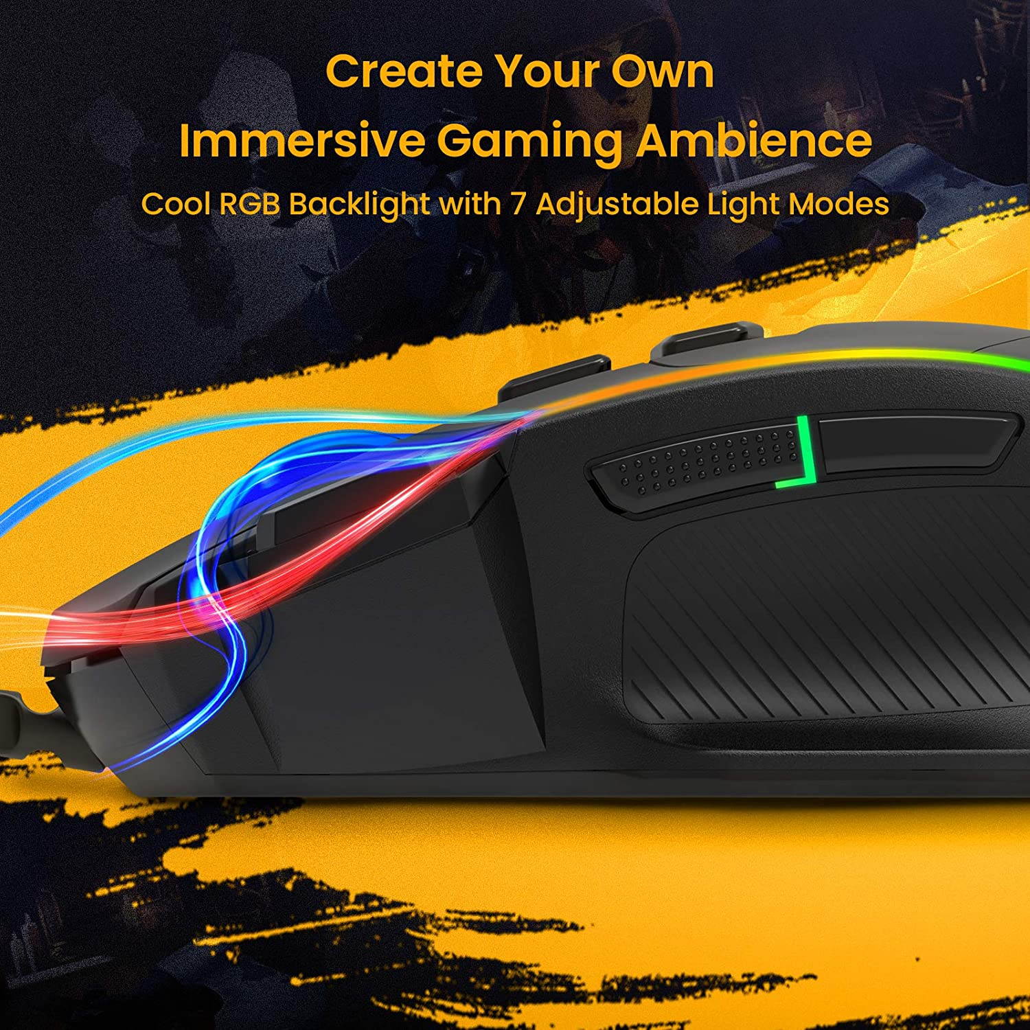 Ergonomic Wired Gaming Mouse, 8 Programmable Buttons , 5 Levels Adjustable DPI up to 8000, Wired Computer Gaming Mice with 7 RGB Backlight Modes for PC, Laptop, MacBook