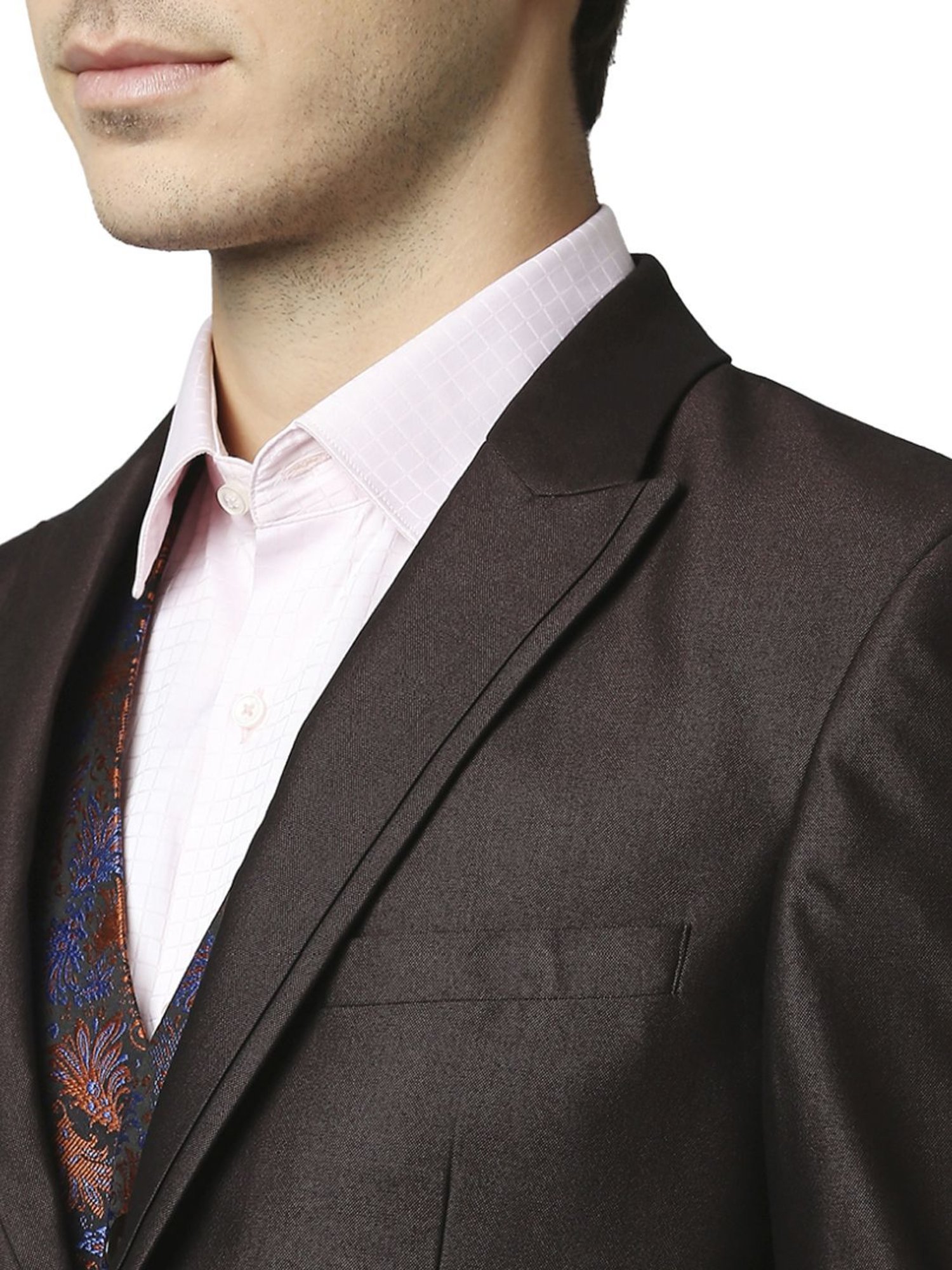 Raymond Brown  Slim Fit Printed Three Piece Suit