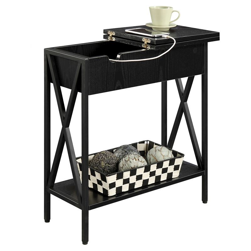 Tucson Flip Top End Table with Charging Station Black - Breighton Home