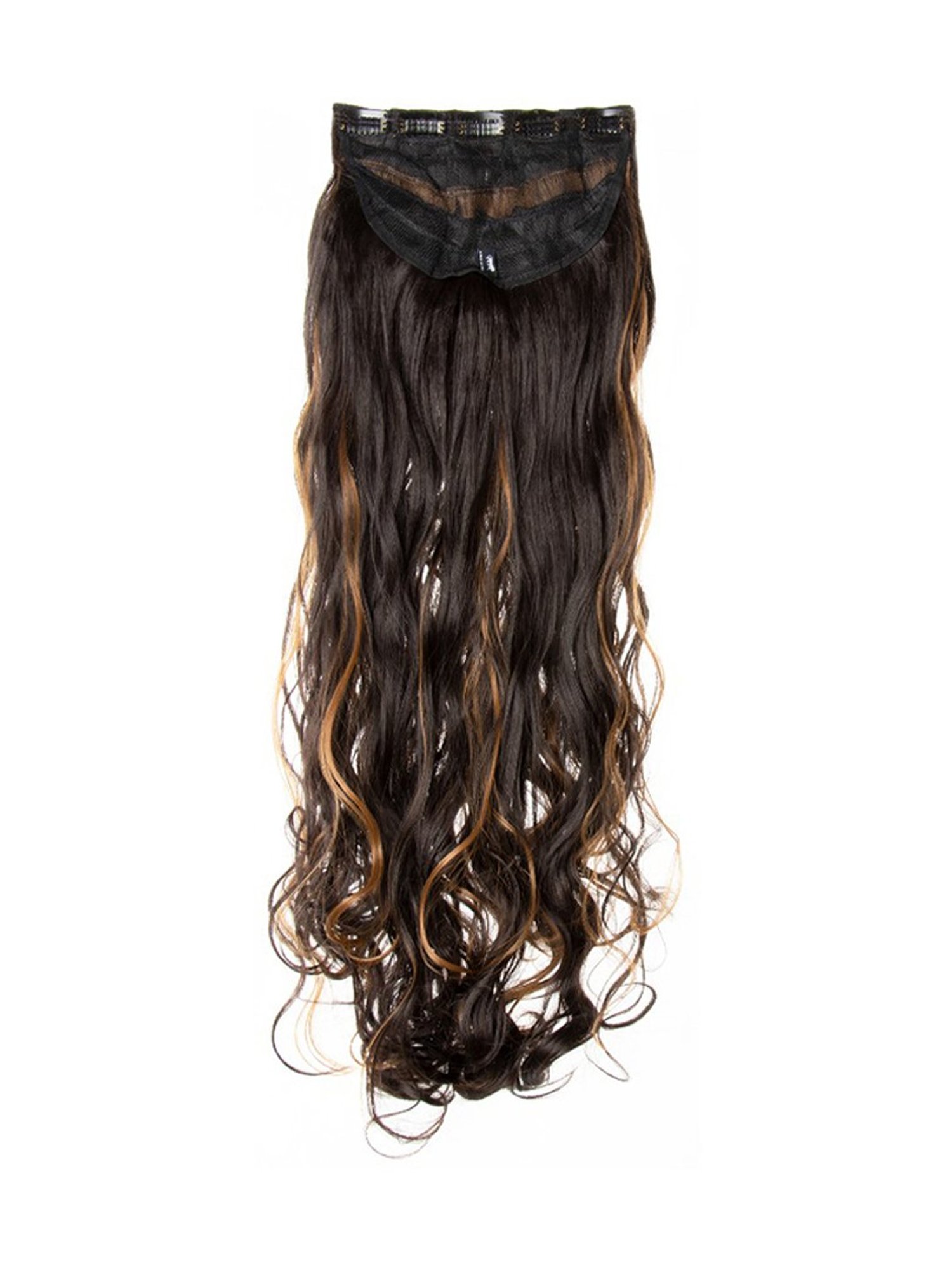 Streak Street 5 Clip-In Full-Wavy Dark Brown Golden Highlights Hair Extension - 30 Inches