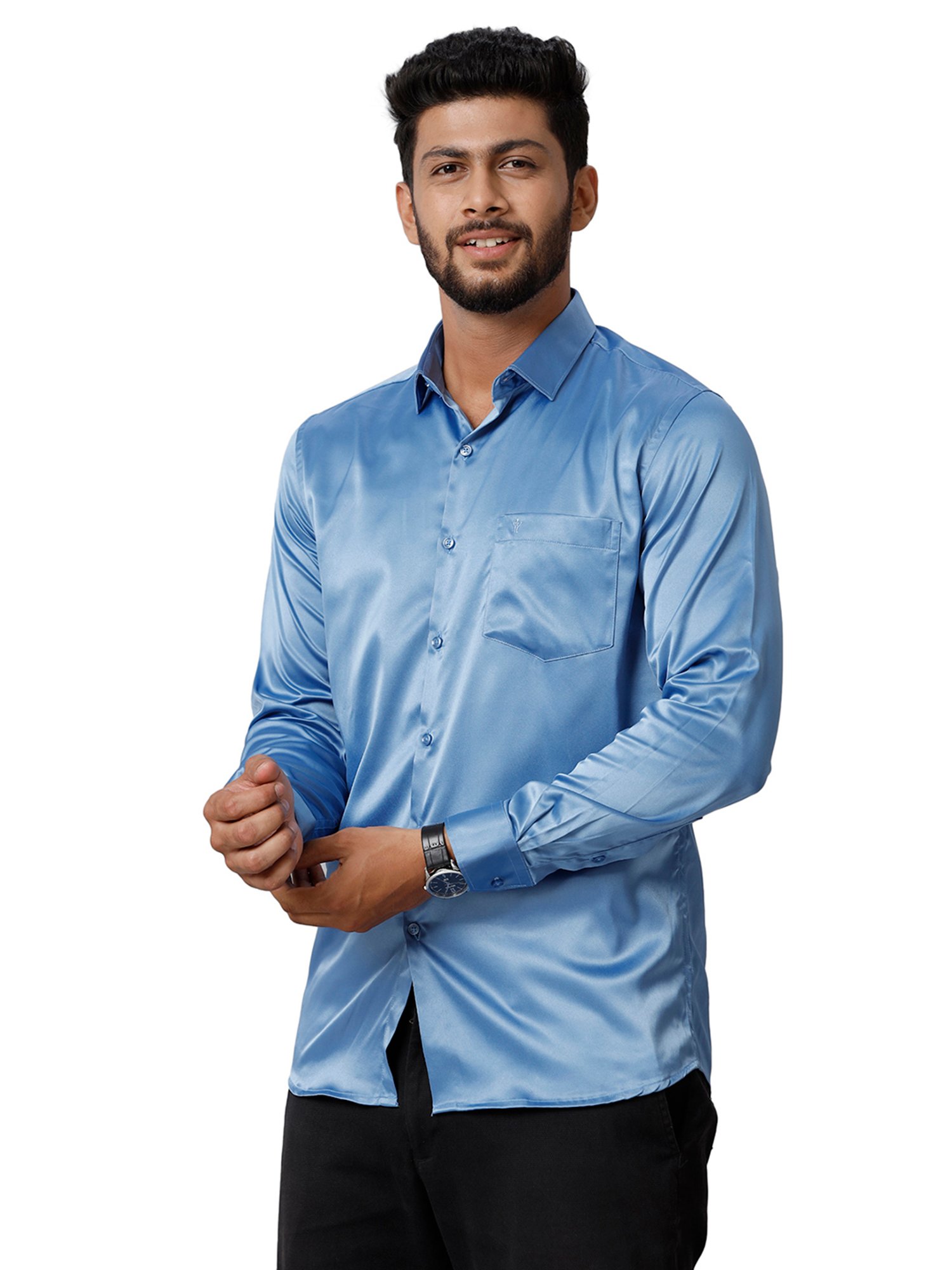 Ramraj Blue Regular Fit Full Sleeves Shirt