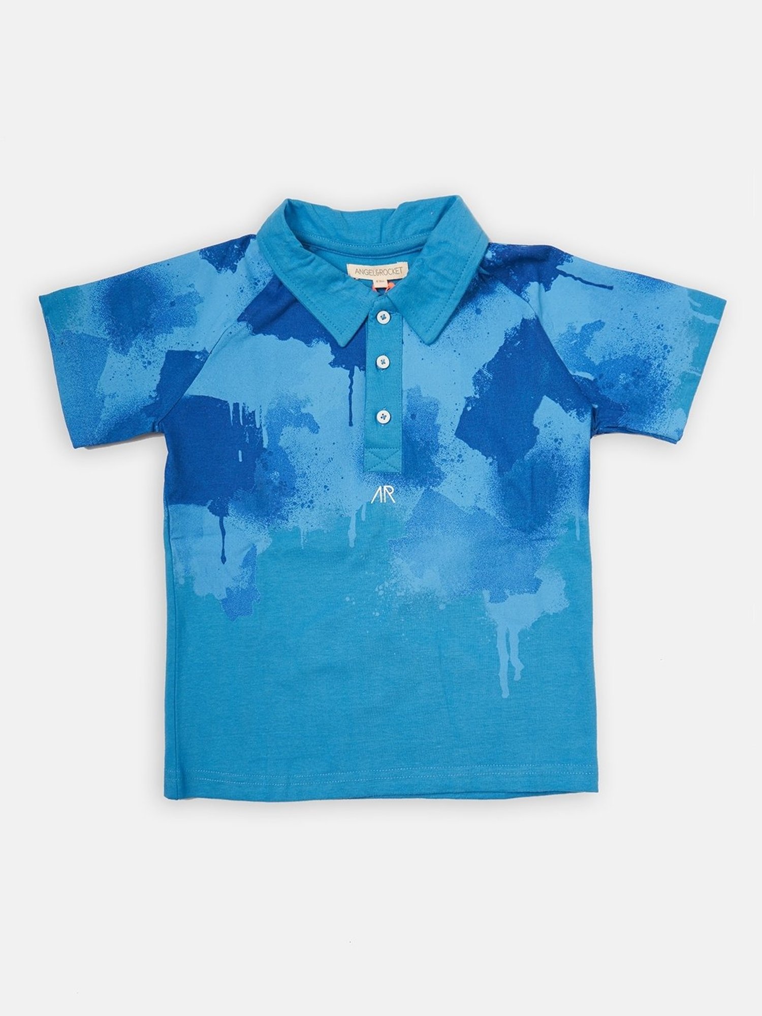 Angel & Rocket Kids Blue Cotton Printed Polo T-Shirt