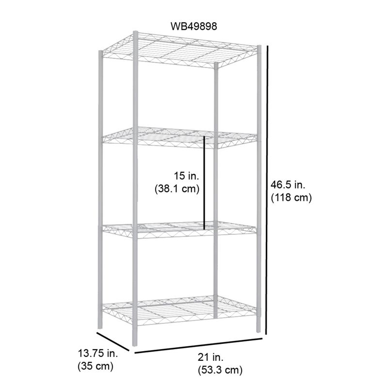 Home Basics 4 Tier Commercial Grade Steel Multi-Purpose Adjustable Wire Shelving Unit with 50 lb Weight Capacity Per Shelf, White