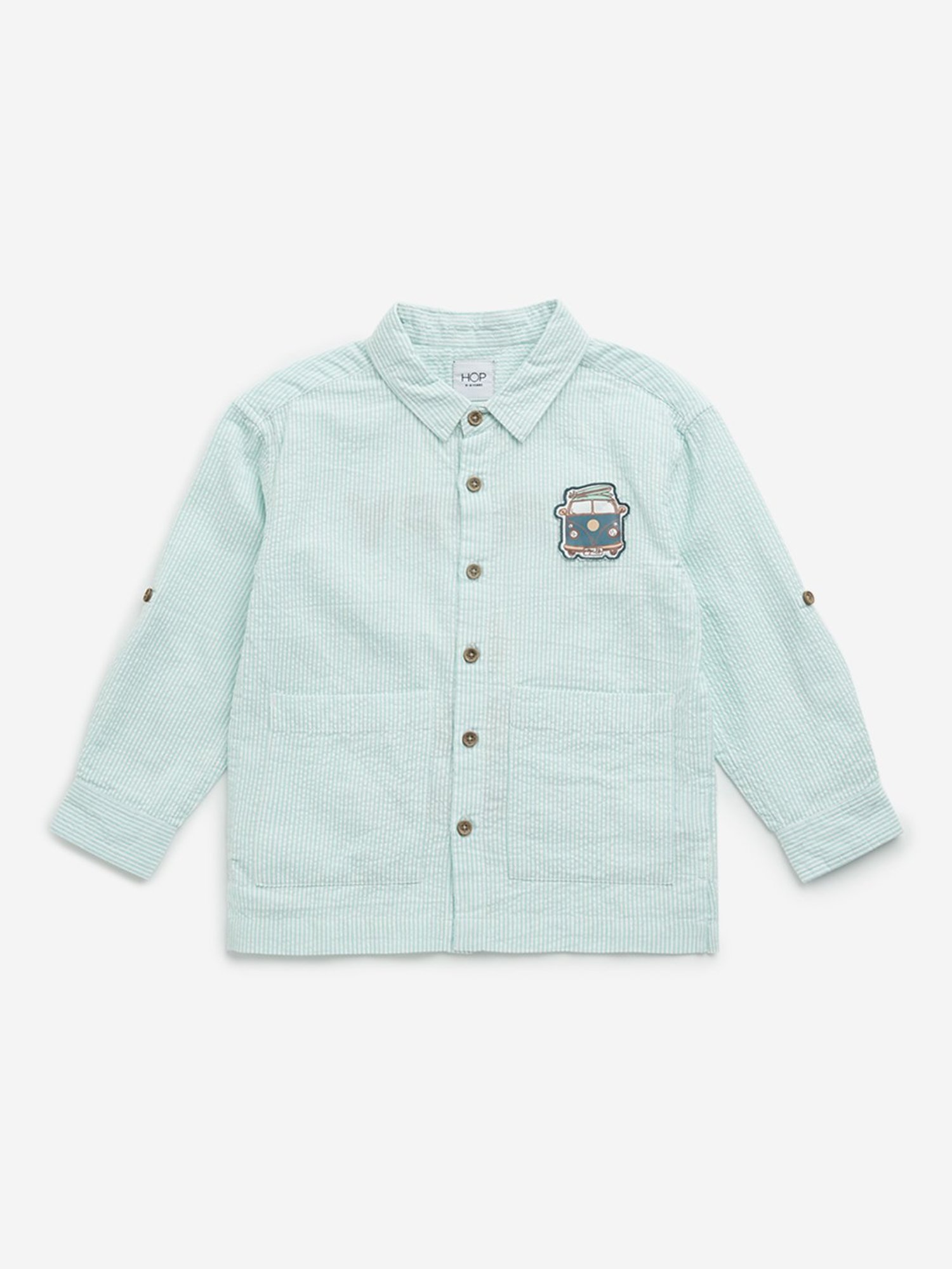 HOP Kids by Westside Light Teal Seersucker Textured Cotton Shirt