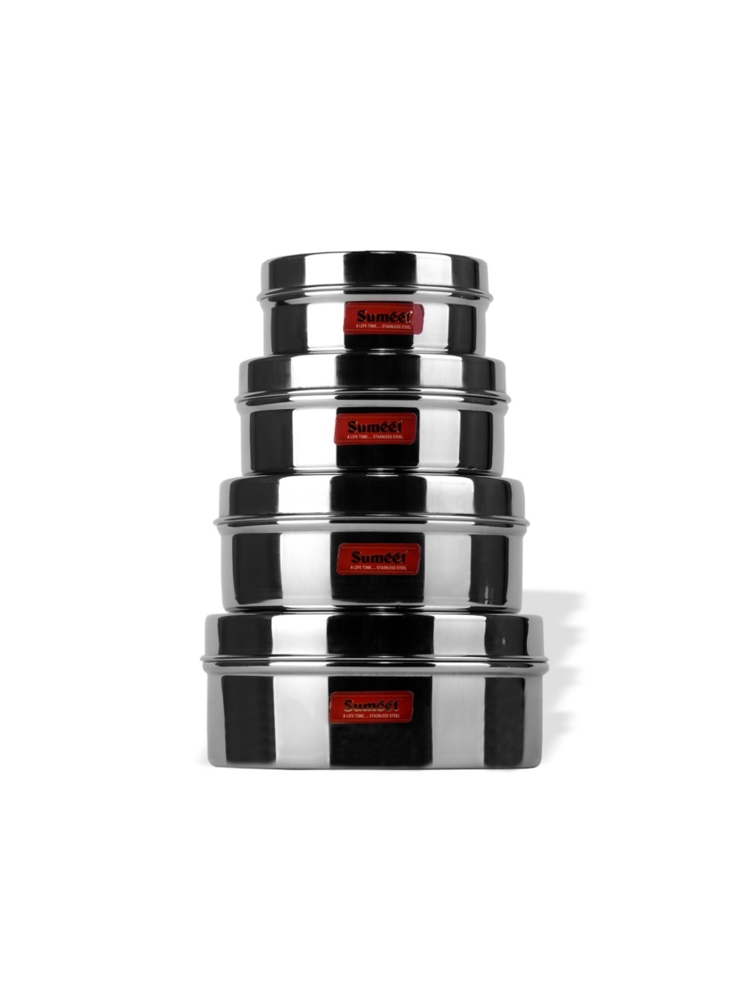Sumeet S.S.Flat Canisters/Storage Containers Set of 4Pc(No.6 To No.9)(200ml,350ml,500ml,800ml)