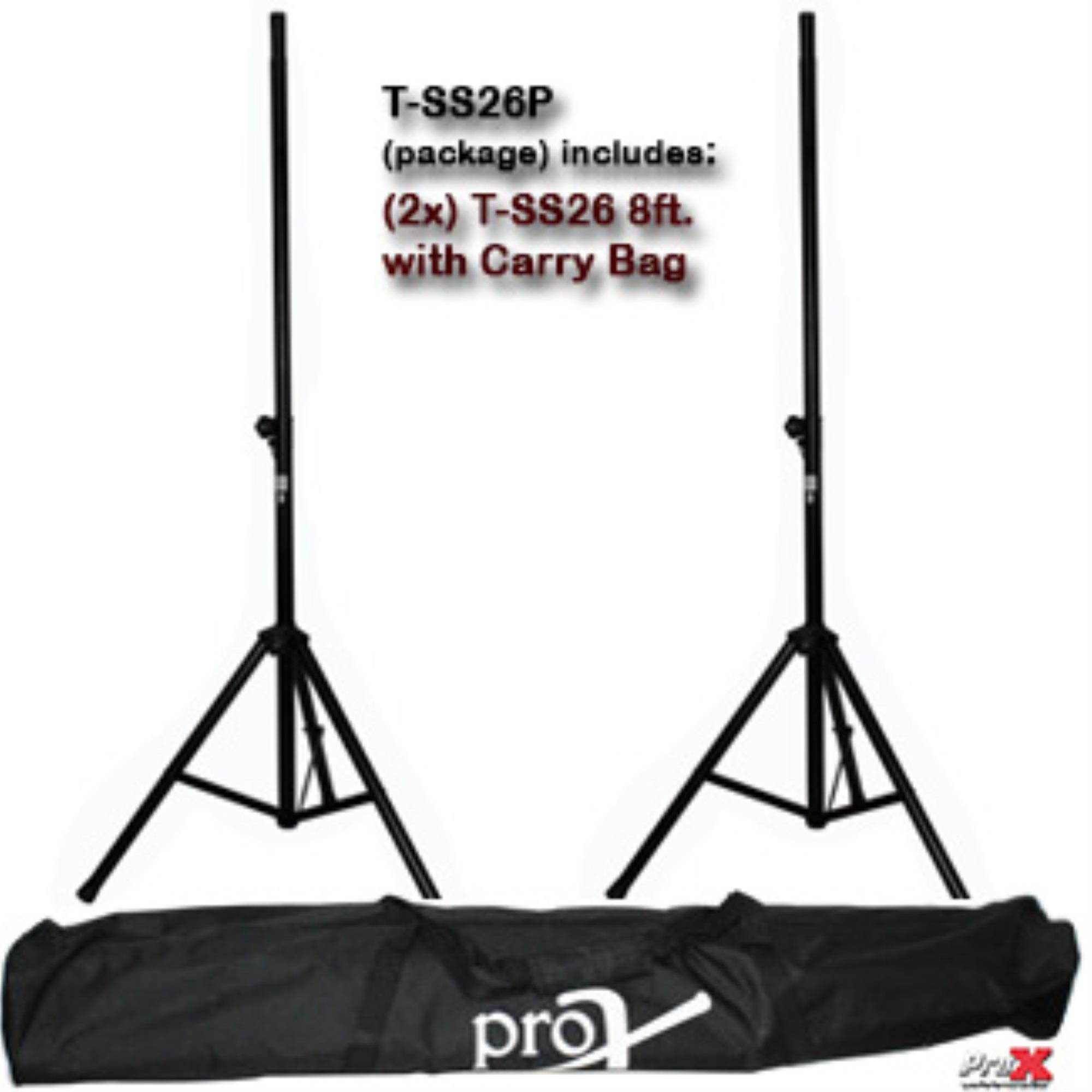 ProX T-SS26P Heavy Duty Speaker Tripod Stand with Double Carry Bag, 8', 2-Pack