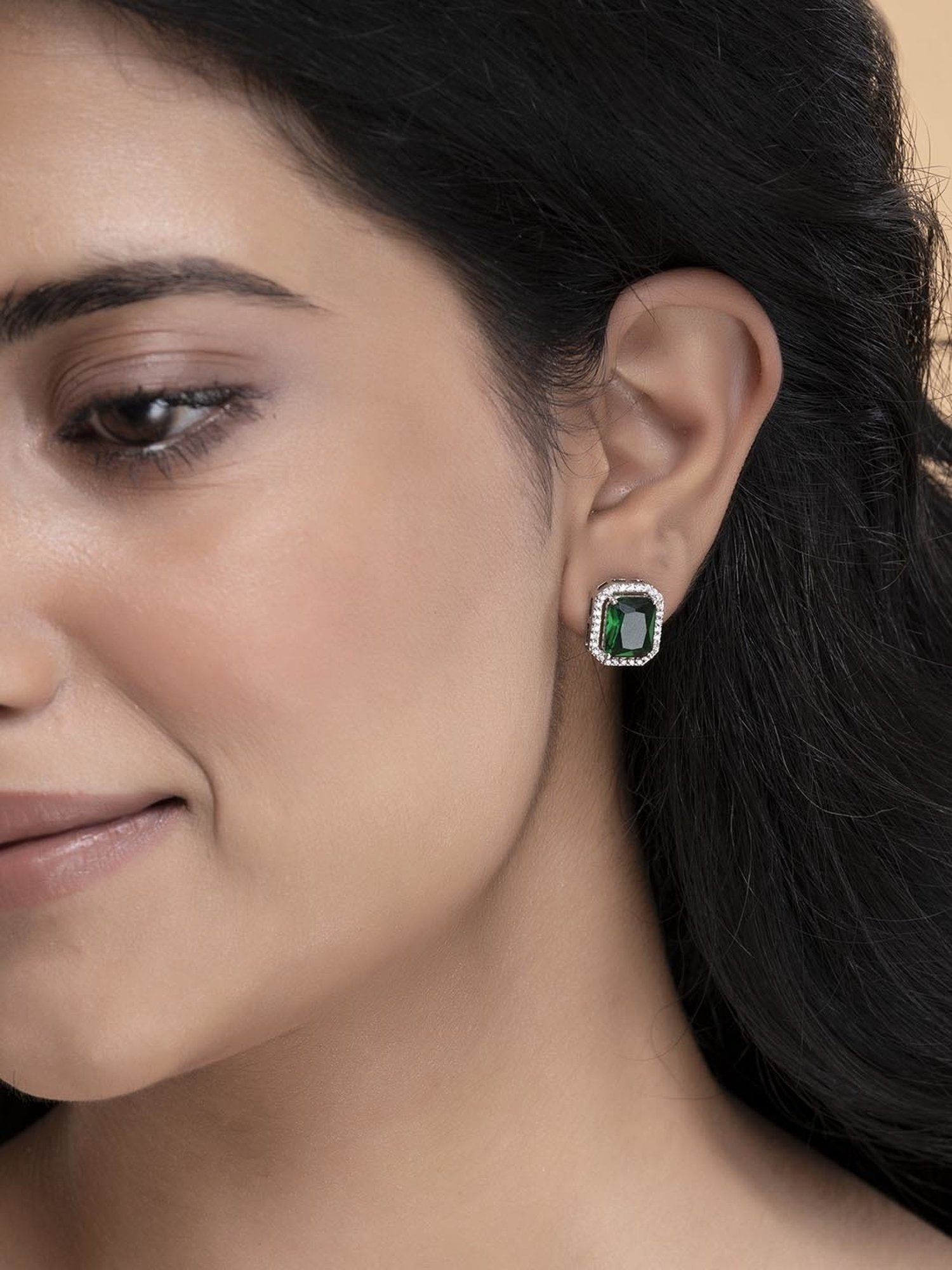 March by FableStreet Sterling Silver Green Zircon Stud Earrings for Women