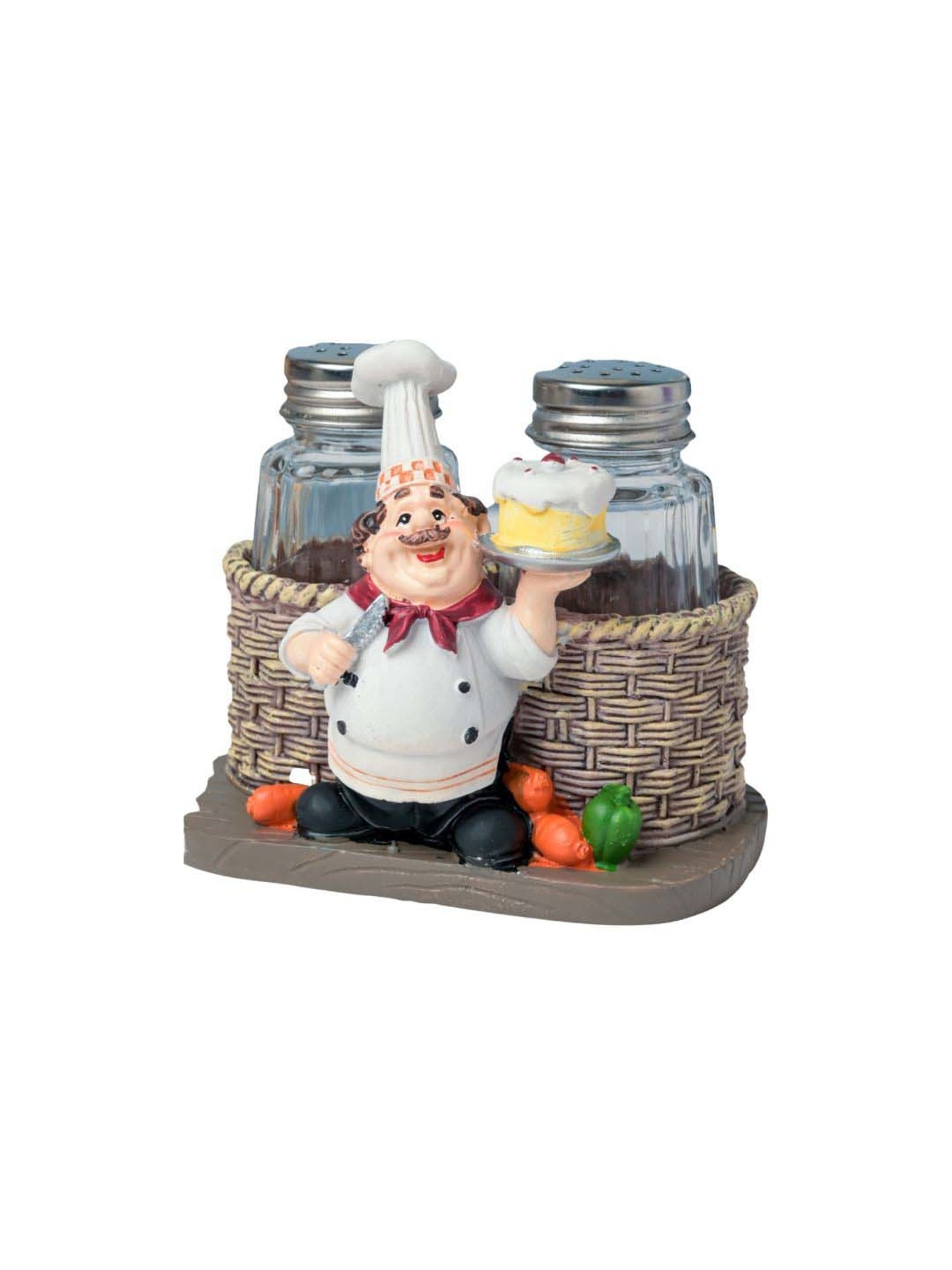 Nestasia Brown & White Resin Table Chef Decor Showpiece With Salt And Pepper Jars for Gifting (4.4")