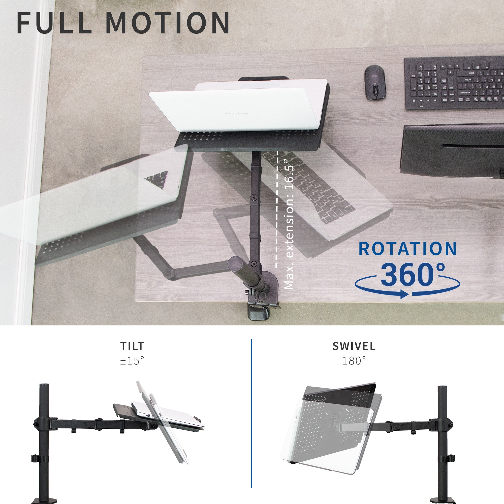 VIVO Single Laptop / Notebook Desk Mount / Stand Fully Adjustable Extension with Clamp (STAND-V001L)