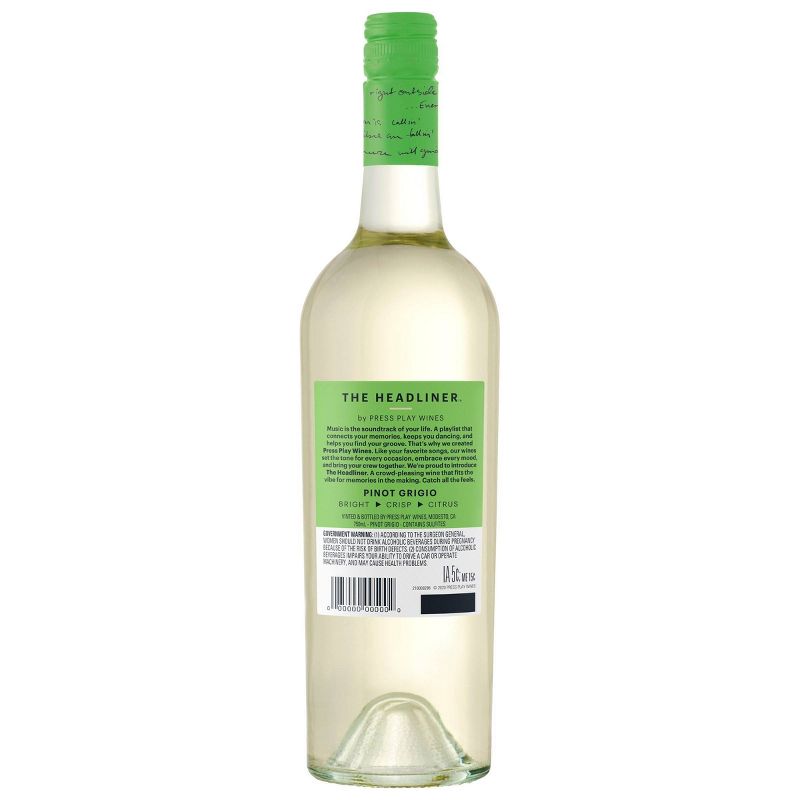 Pinot Grigio White Wine – 750ml Bottle – The Headliner by Press Play Wines