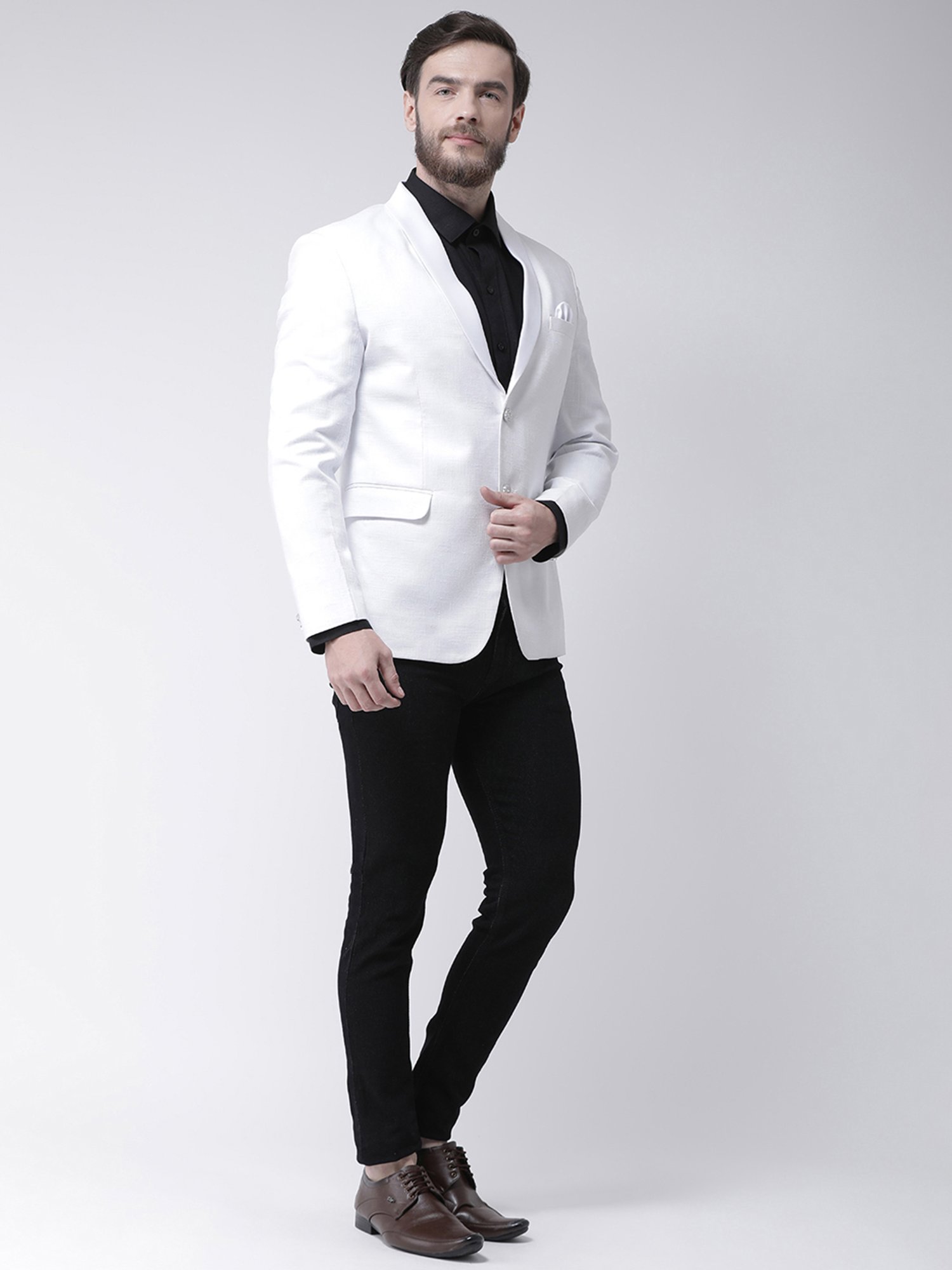 Hangup Plus White Regular Fit Shawl Collar Blazer