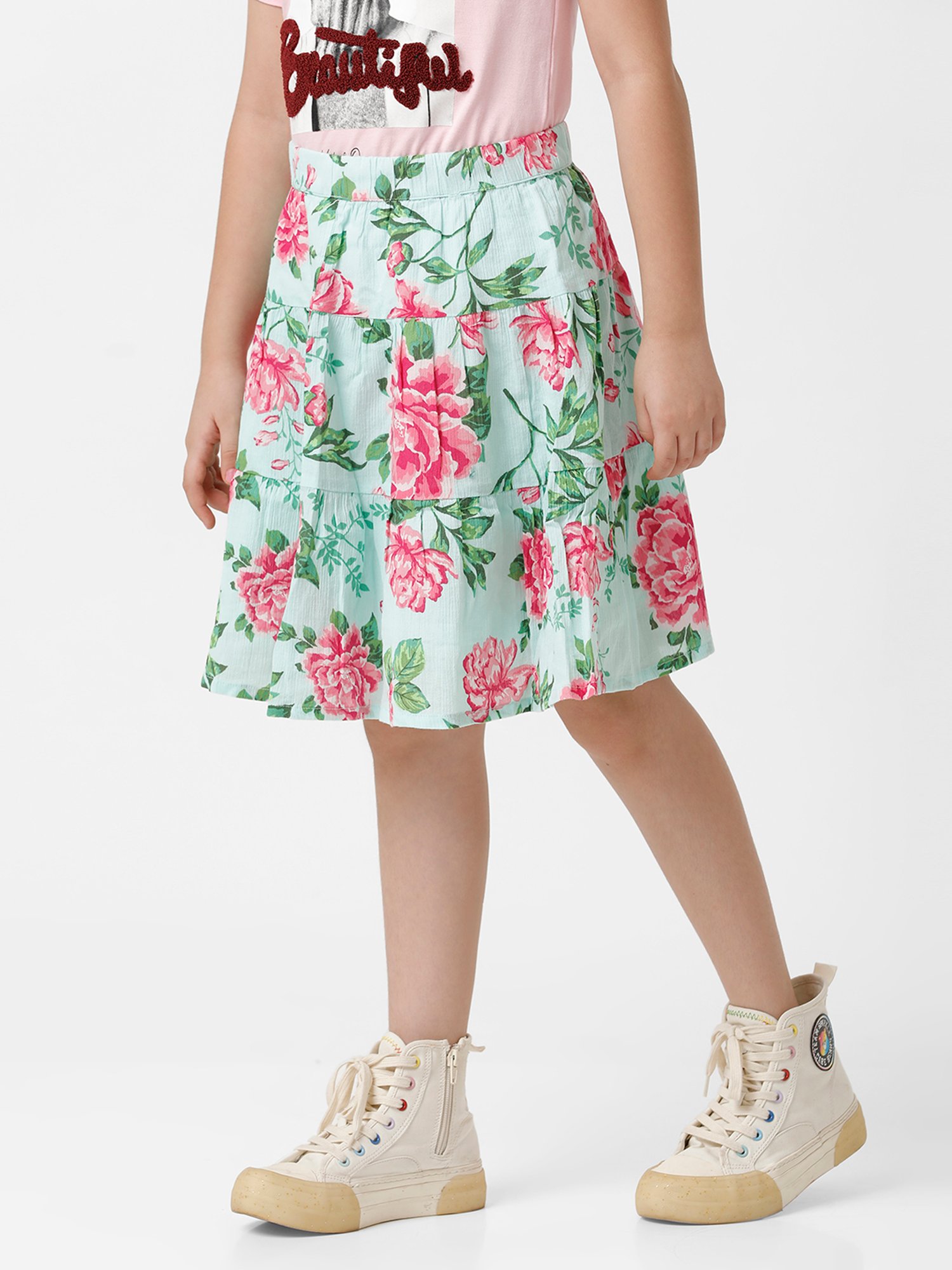 Kate & Oscar Kids Green Floral Print Skirt