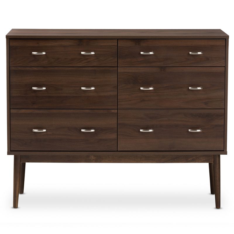 Disa Mid-Century Modern Walnut Finished 6 Drawer Dresser Brown - Baxton Studio