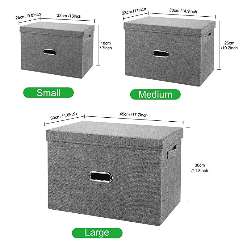 Large Linen Collapsible Storage Bins with Removable with Lids and Handles Washable Storage Box Containers Baskets Cube with Cover for BedroomClosetOfficeLiving RoomNursery Khaki Large