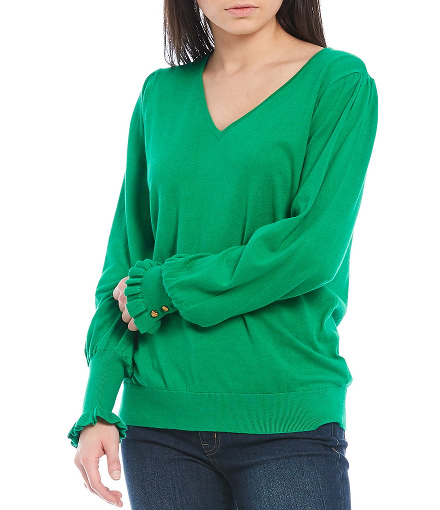 J.McLaughlin Jamey Crew Neck Button Trim Raglan Sleeve Sweater