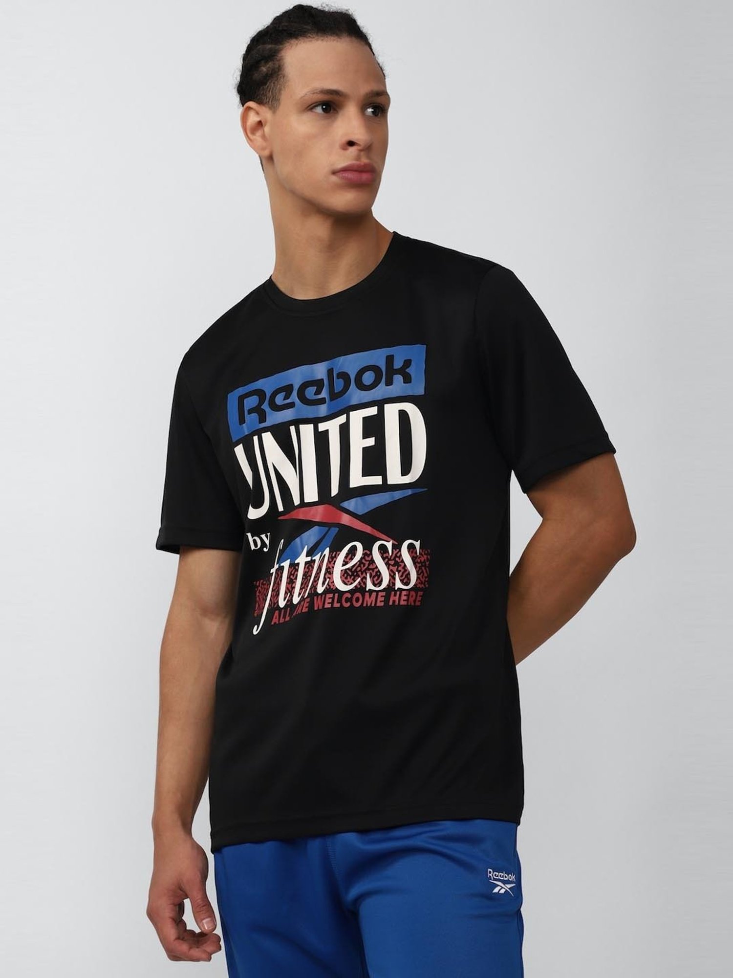 Reebok Black Slim Fit Printed T-Shirt