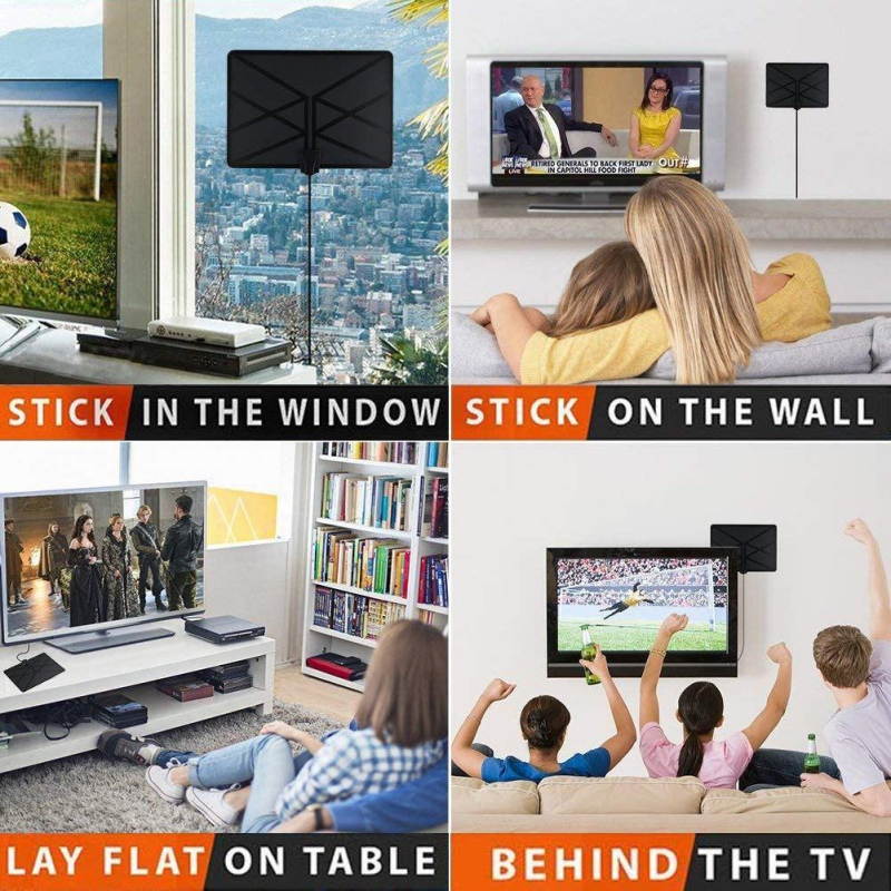 TV Aerial Indoor Amplified Digital HDTV Antenna 960 Miles Range with 4K HD 1080P DVB-T Freeview TV for Life Local Channels