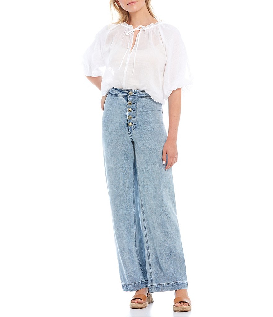 Every Button Front Wide Leg Full Length Jeans