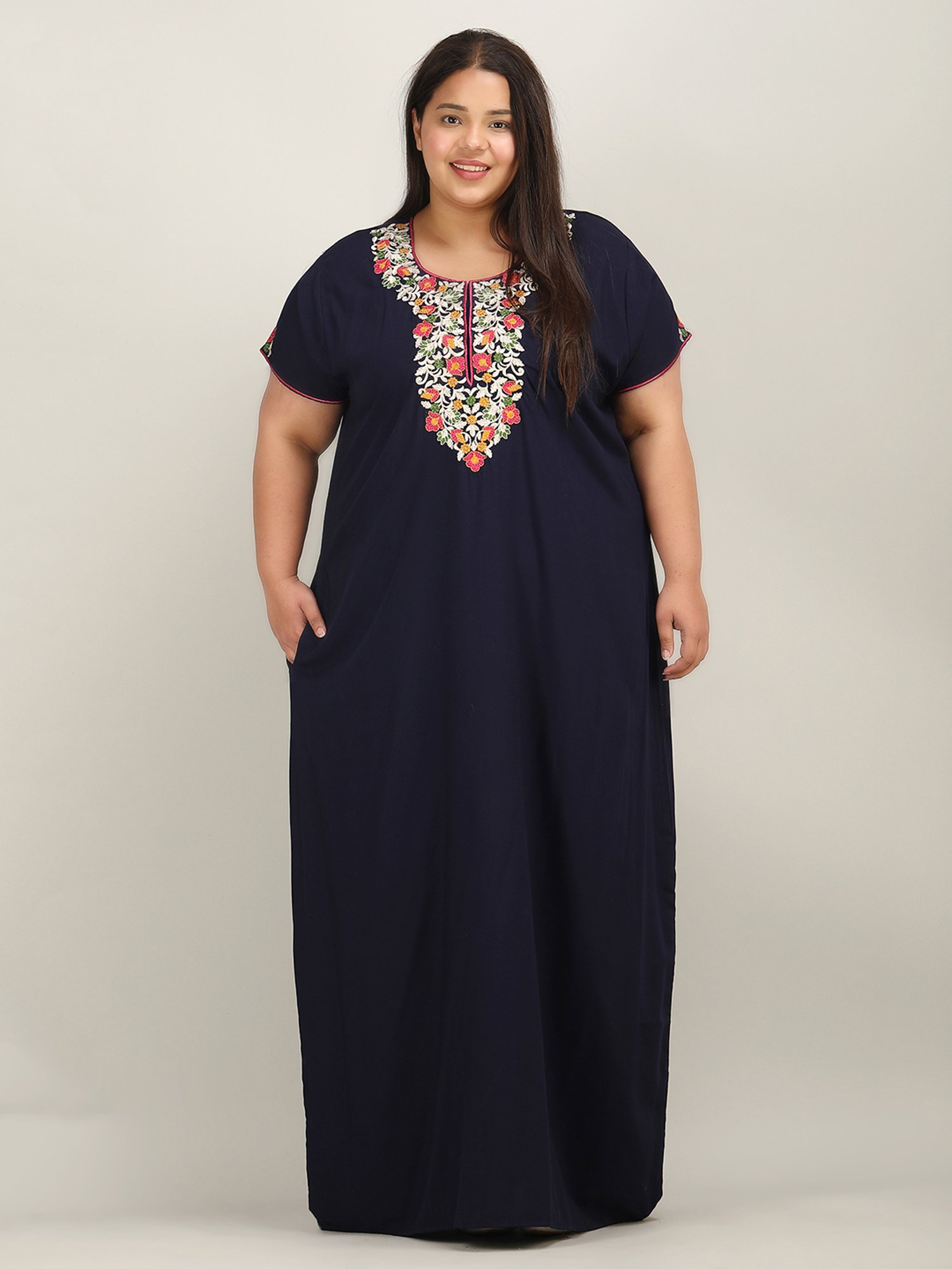 KOI SLEEPWEAR Navy Embroidered Night Gown