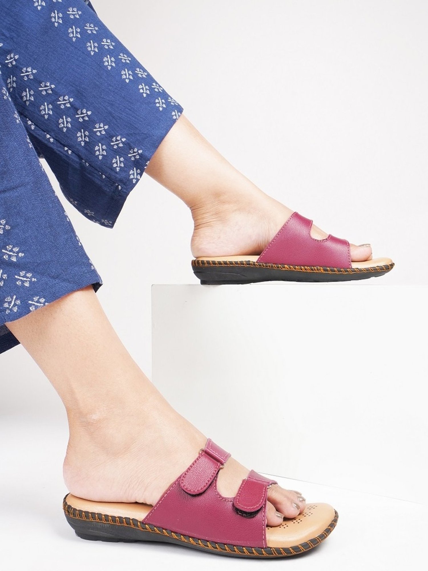 The White Pole Women's Dark Maroon Casual Sandals