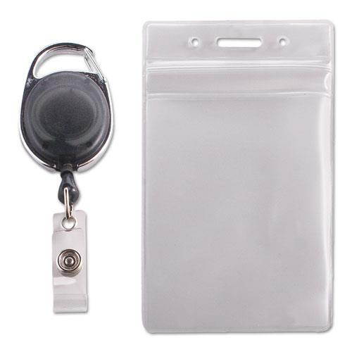 Advantus Badge Reel Holder Combo Pack - Vinyl - 10 / Pack - Black/Clear  AVT91129